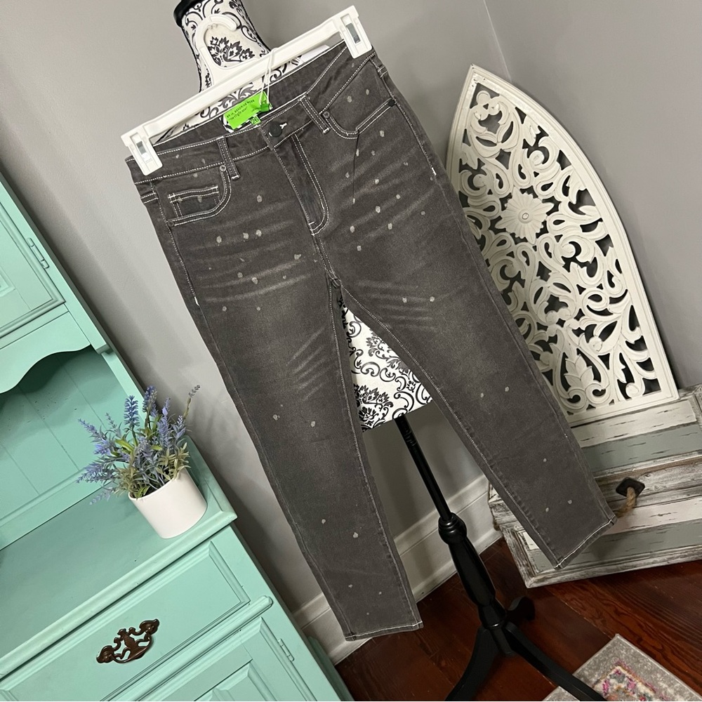 Free People x Sandrine Rose Polka Grey Medium Skinny Jean Size 26 NWT Boho - Picture 8 of 16